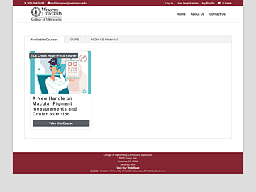 Screenshot of ce-optometry.westernu.edu
