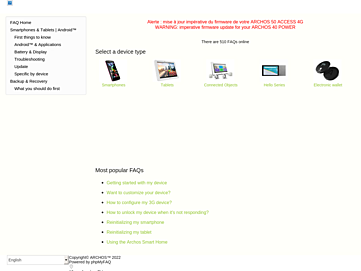 Screenshot of faq.archos.com