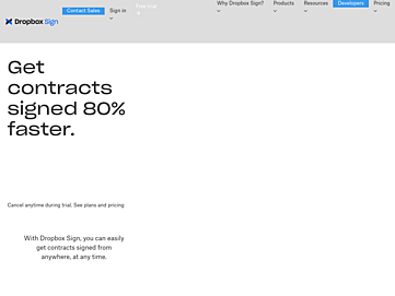 Screenshot of hellosign.com