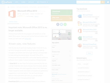 Screenshot of microsoft-office-2013.en.softonic.com